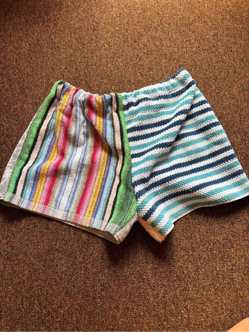 Striped Towel Shorts - Multicolor & Blue Stripes
